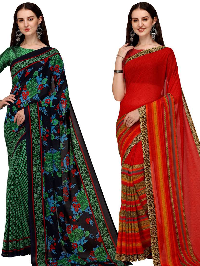 women pack of 2 printed casual wear saree with blouse