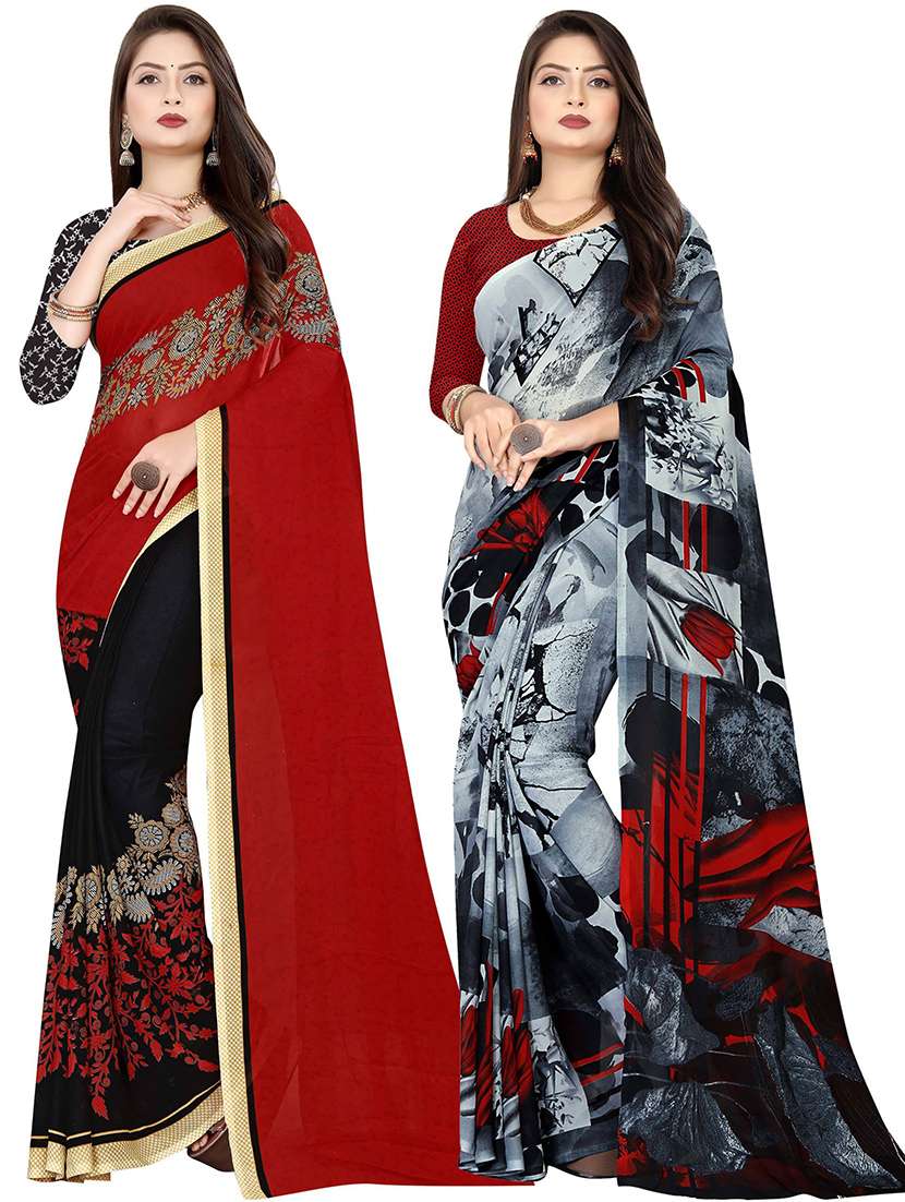 women pack of 2 casual wear combo sarees with blouse