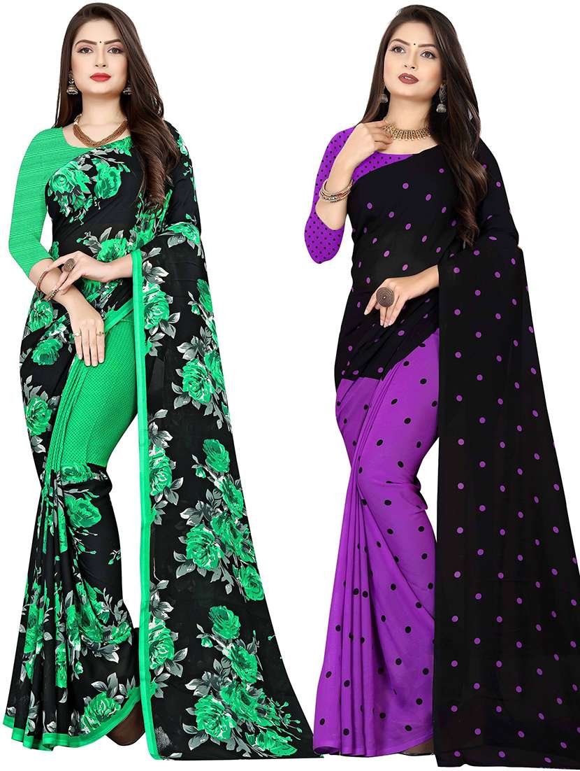 women pack of 2 casual wear combo sarees with blouse