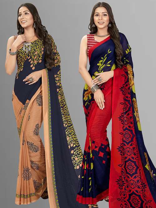 women pack of 2 casual wear combo sarees with blouse - 21475595 -  Standard Image - 0