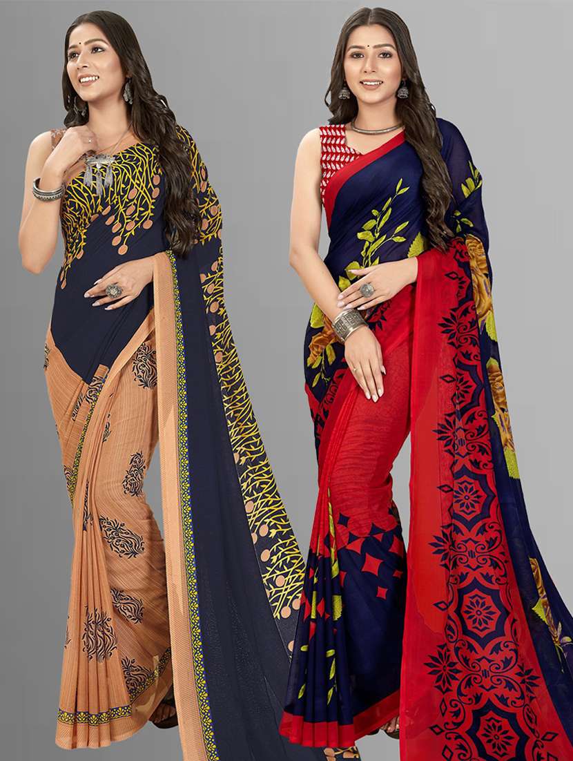women pack of 2 casual wear combo sarees with blouse