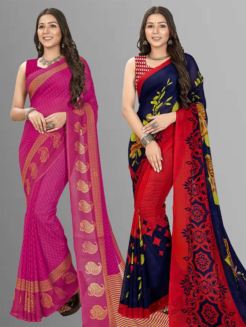 women pack of 2 casual wear combo sarees with blouse