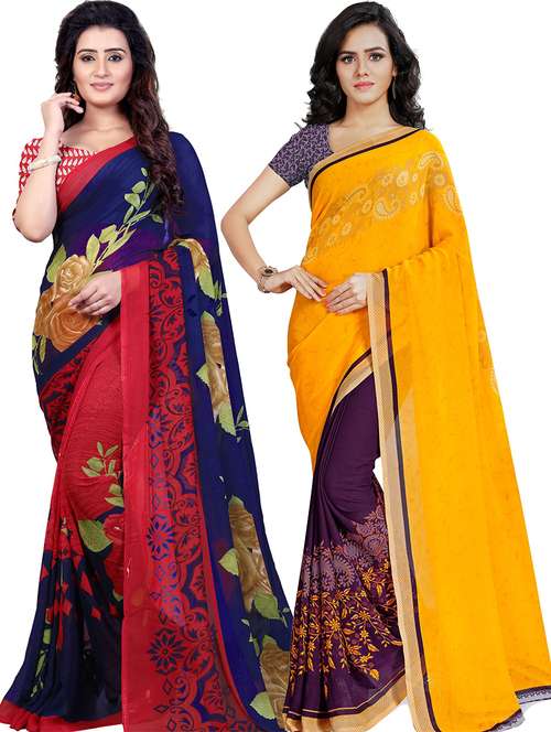 women pack of 2 casual wear combo sarees with blouse - 21475873 -  Standard Image - 0