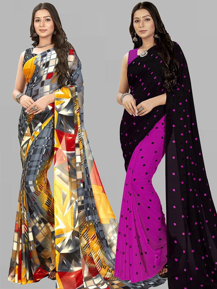 women pack of 2 casual wear combo sarees with blouse - 21476108 - Zoom Image - 0
