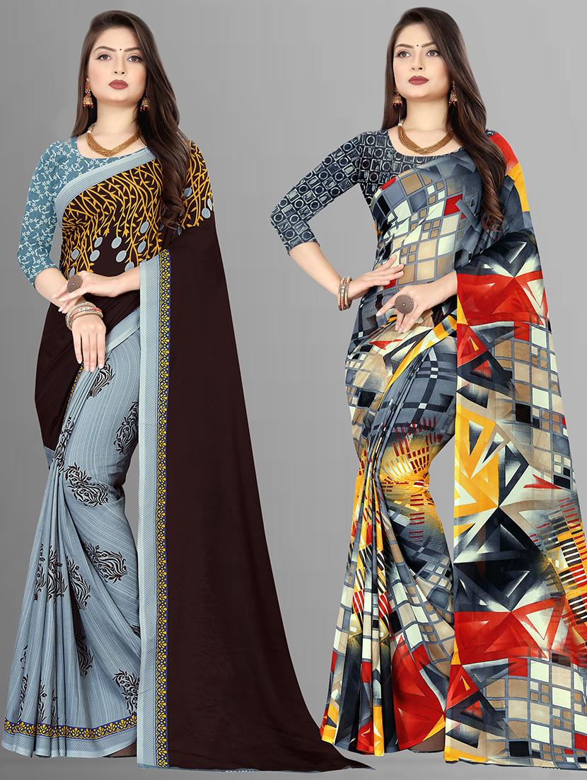 women pack of 2 casual wear combo sarees with blouse - 21476263 - Zoom Image - 0