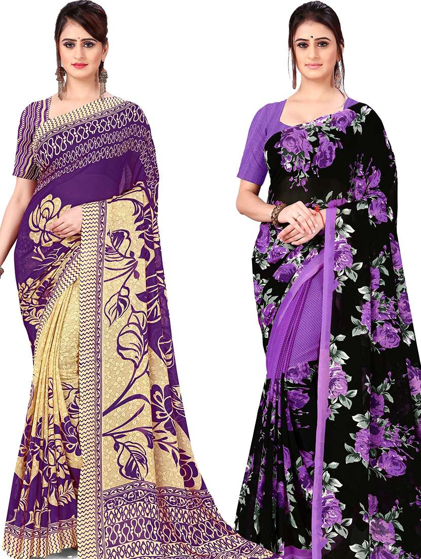 women pack of 2 casual wear combo sarees with blouse