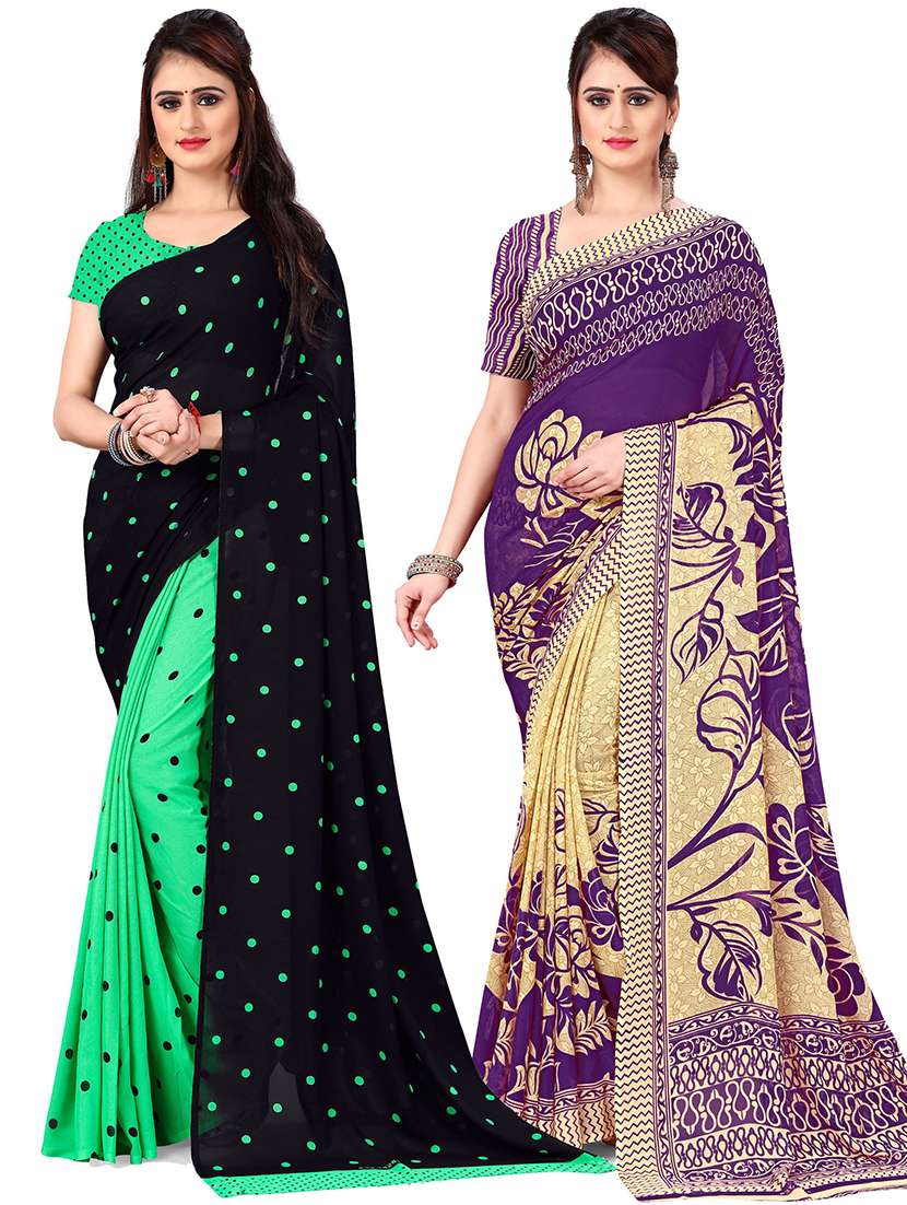 women pack of 2 casual wear combo sarees with blouse