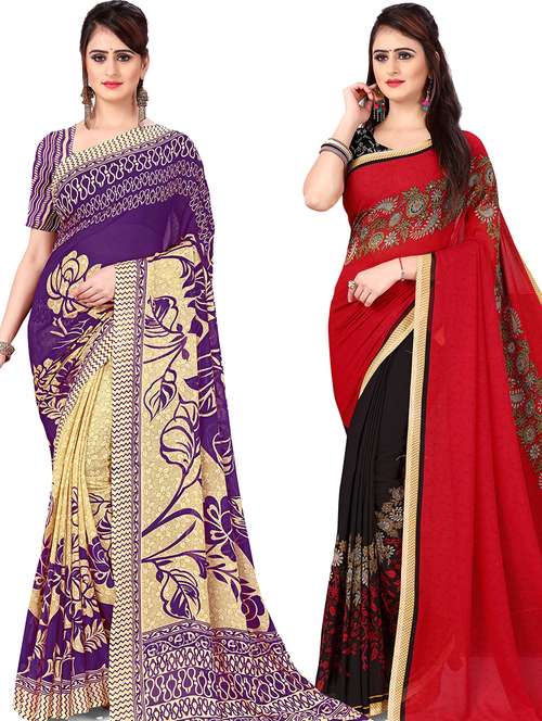 women pack of 2 casual wear combo sarees with blouse - 21476607 - Standard Image - 0