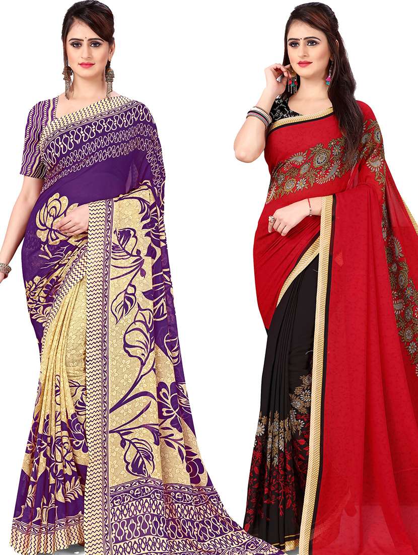 women pack of 2 casual wear combo sarees with blouse - 21476607 - Zoom Image - 0