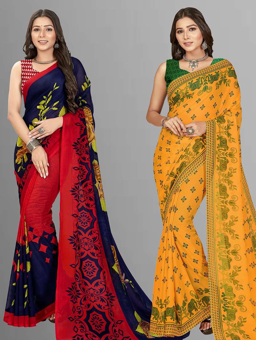 women pack of 2 casual wear sarees with blouse