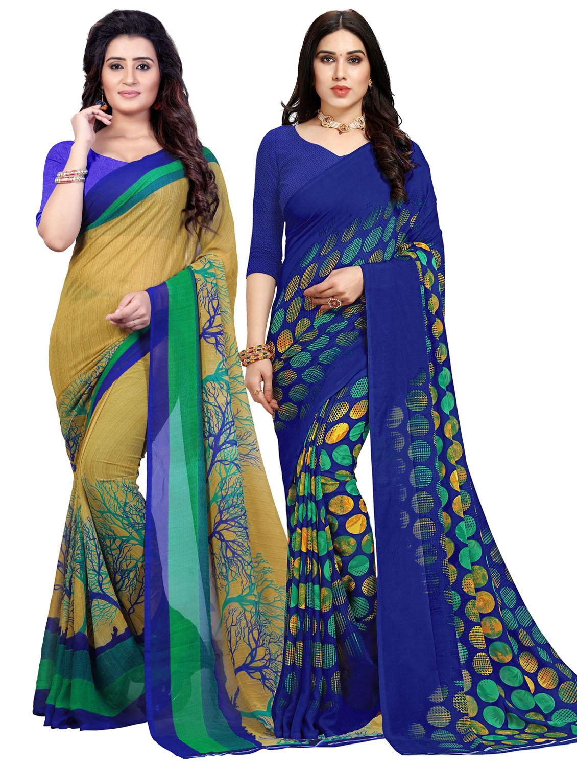 women pack of 2 casual wear combo sarees with blouse - 21477122 - Zoom Image - 0