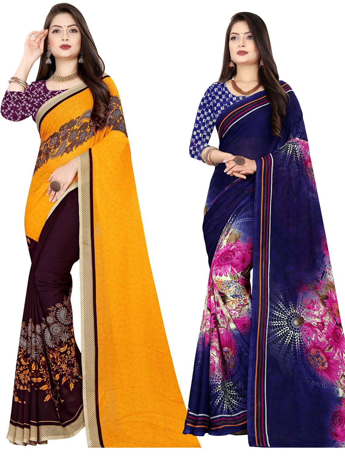 pack of 2 printed casual wear sarees with blouse - 21477234 - Zoom Image - 0