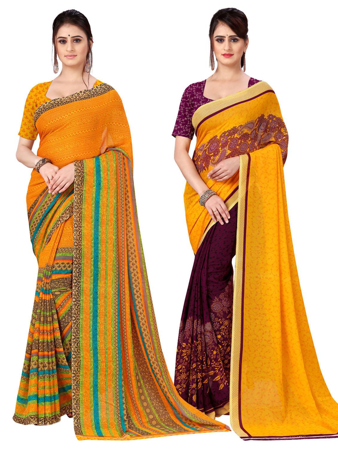women pack of 2 casual wear combo sarees with blouse - 21477241 - Zoom Image - 0