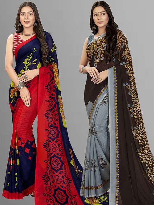 women pack of 2 casual wear combo sarees with blouse - 21477287 -  Standard Image - 0
