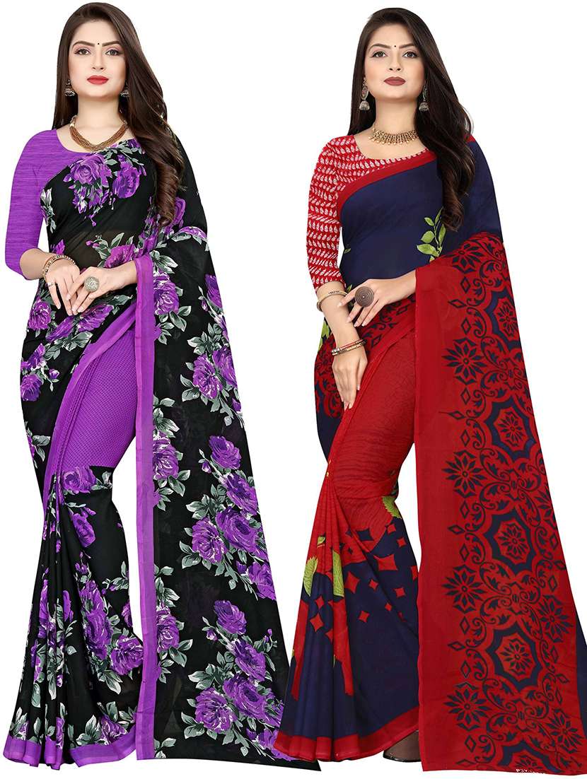 women pack of 2 casual wear combo sarees with blouse