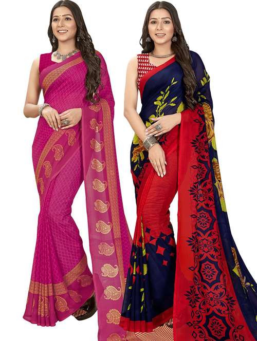 women pack of 2 casual wear combo sarees with blouse - 21477347 - Standard Image - 0