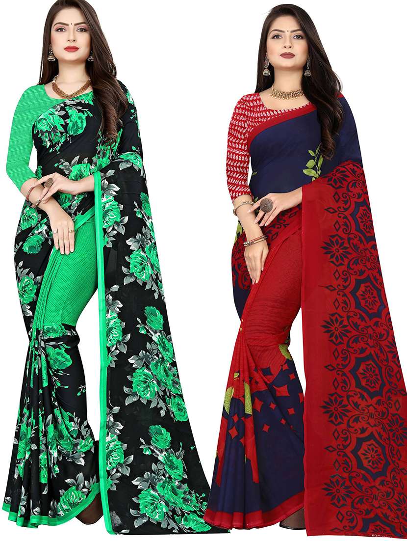 women pack of 2 casual wear combo sarees with blouse