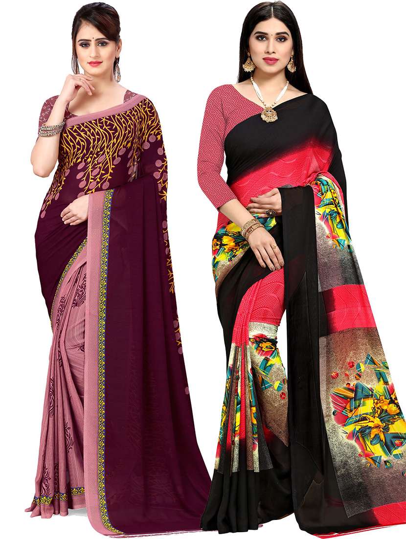 women pack of 2 casual wear combo sarees with blouse