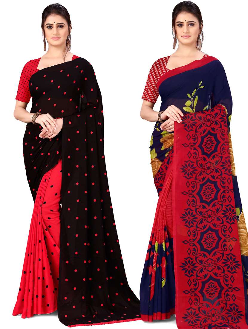 women pack of 2 casual wear combo sarees with blouse