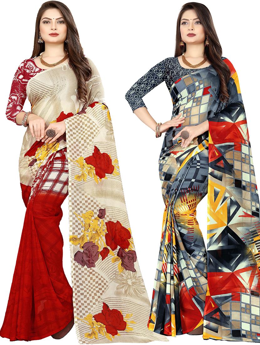 women pack of 2 casual wear combo sarees with blouse - 21477471 - Zoom Image - 0