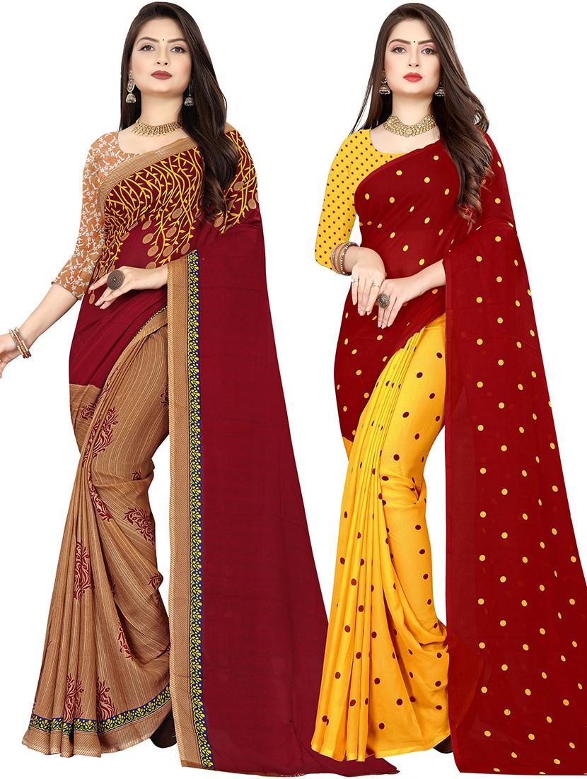 women pack of 2 casual wear combo sarees with blouse - 21477494 -  Zoom Image - 0
