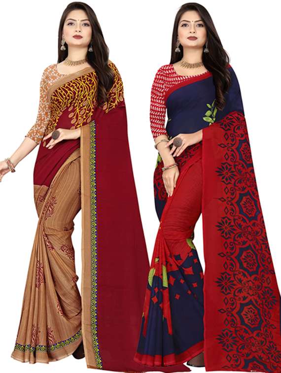 women pack of 2 casual wear combo sarees with blouse