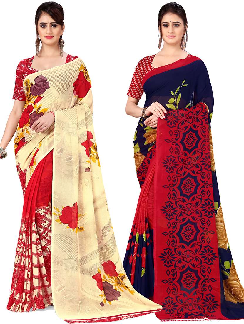women pack of 2 casual wear combo sarees with blouse
