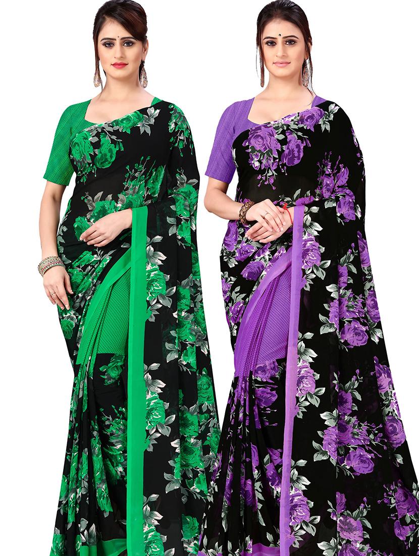 women pack of 2 casual wear combo sarees with blouse - 21477627 - Zoom Image - 0