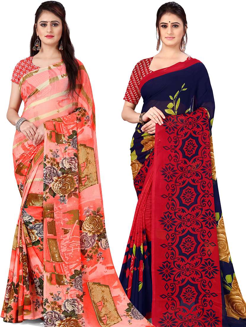 women pack of 2 casual wear combo sarees with blouse
