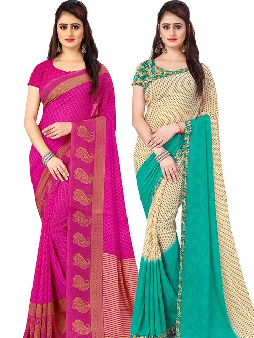 women pack of 2 casual wear combo sarees with blouse - 21477689 -  Standard Image - 0