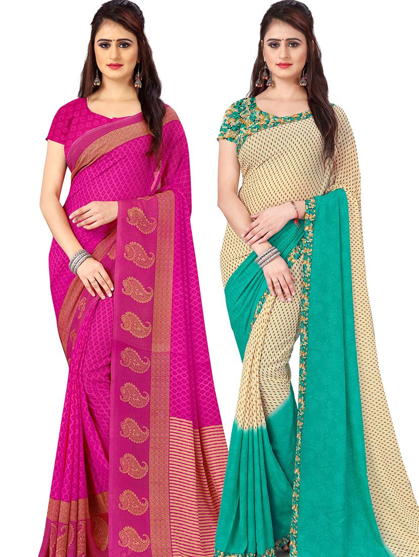women pack of 2 casual wear combo sarees with blouse - 21477689 -  Zoom Image - 0