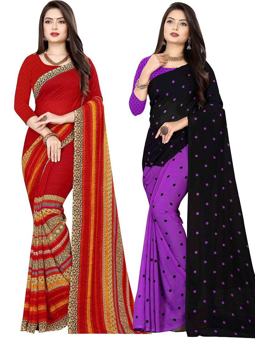 women pack of 2 casual wear sarees with blouse - 21477736 - Zoom Image - 0