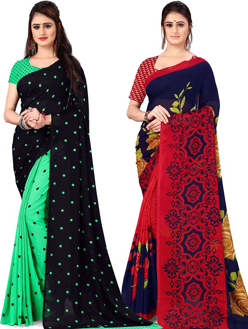 women pack of 2 casual wear combo sarees with blouse - 21477909 - Zoom Image - 0