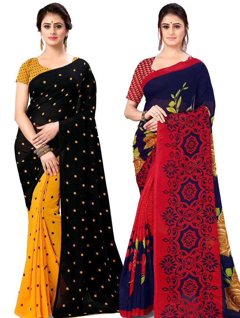 women pack of 2 casual wear combo sarees with blouse