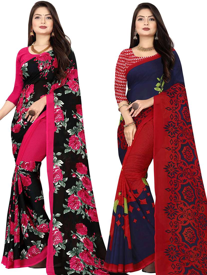 women pack of 2 casual wear combo sarees with blouse - 21477971 - Zoom Image - 0