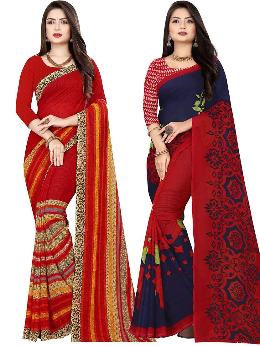 women pack of 2 casual wear combo sarees with blouse