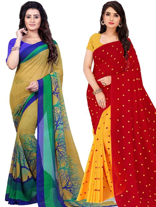 women pack of 2 casual wear combo sarees with blouse - 21478049 -  Standard Image - 0