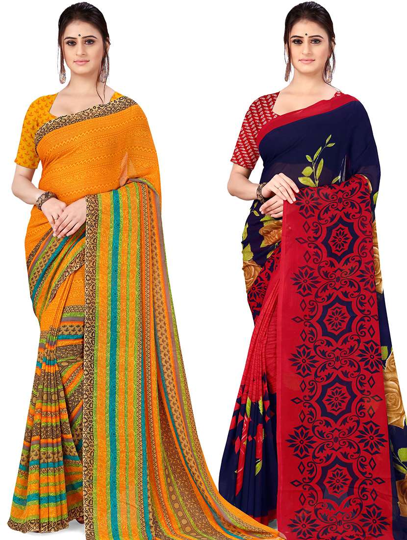 women pack of 2 casual wear combo sarees with blouse