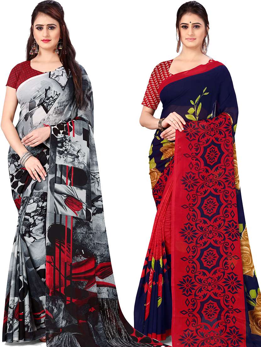 women pack of 2 casual wear combo sarees with blouse