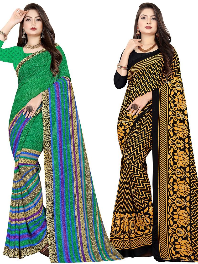 women pack of 2 casual wear combo sarees with blouse - 21478132 - Zoom Image - 0