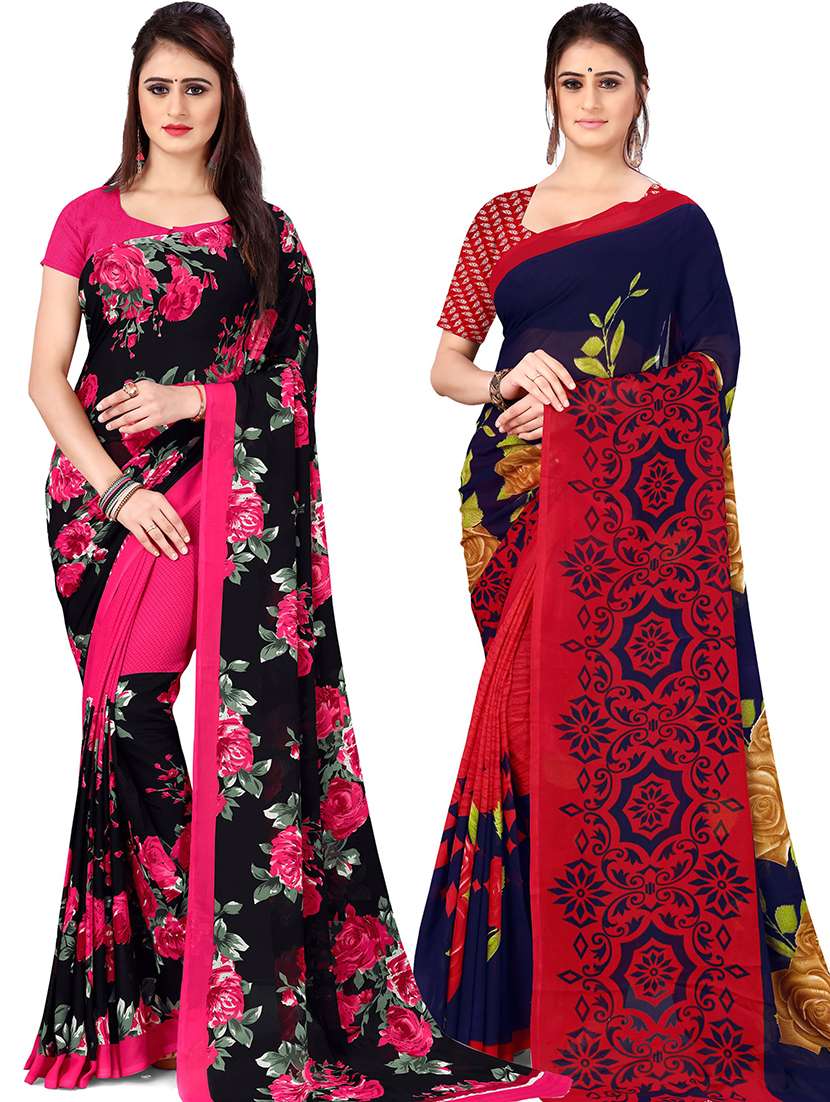 women pack of 2 casual wear combo sarees with blouse