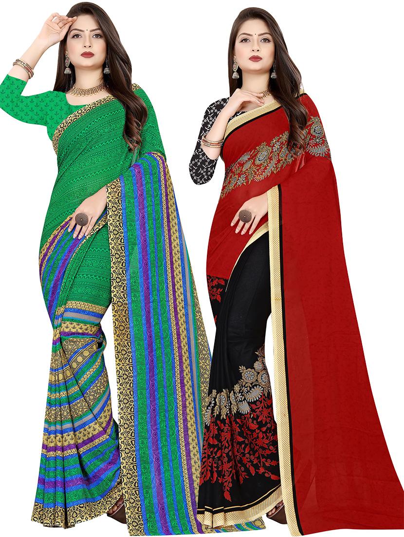 women pack of 2 casual wear sarees with blouse - 21478161 - Zoom Image - 0