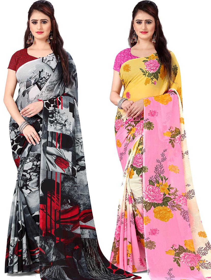 women pack of 2 casual wear combo sarees with blouse - 21478171 -  Zoom Image - 0