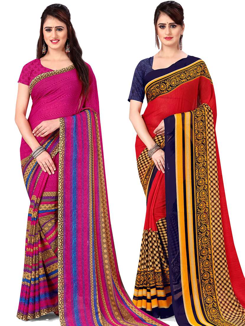 women pack of 2 casual wear combo sarees with blouse