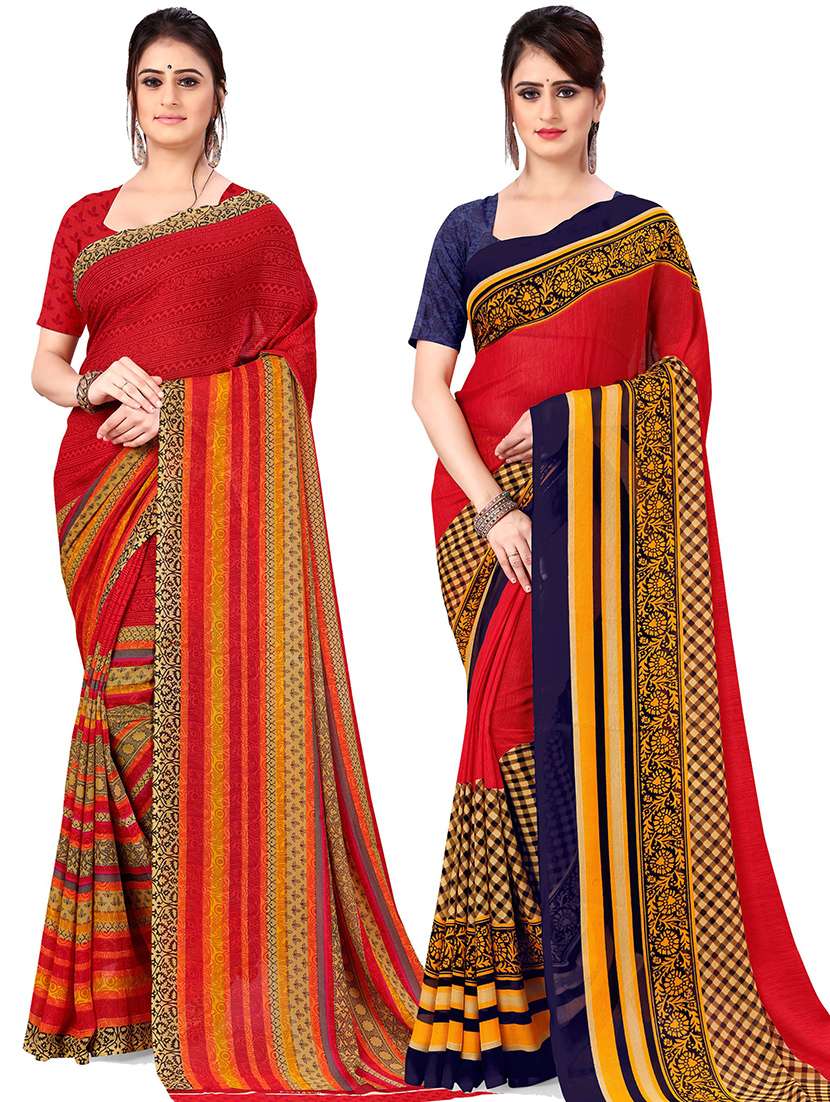 women pack of 2 printed casual wear saree with blouse