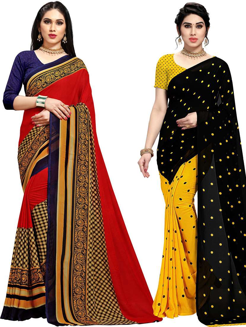 women pack of 2 casual wear combo sarees with blouse