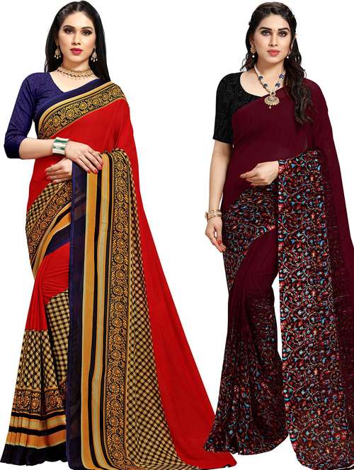 women pack of 2 casual wear combo sarees with blouse - 21478405 -  Standard Image - 0