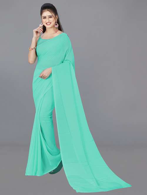 women sea green solids georgette saree with blouse - 21478455 - Standard Image - 0