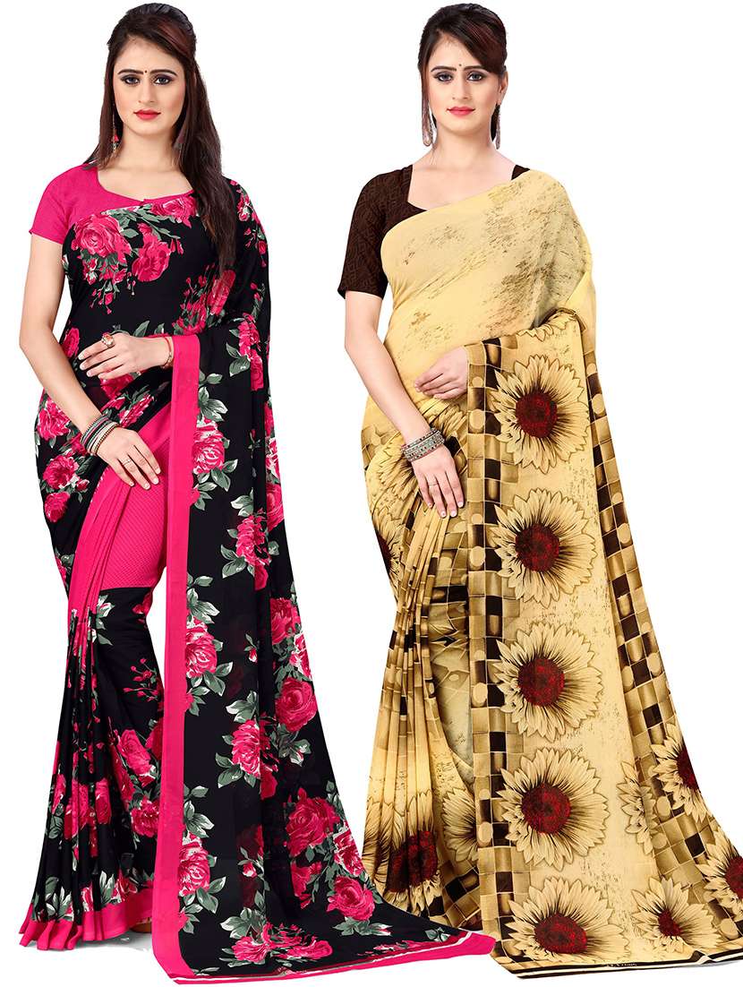 women pack of 2 casual wear combo sarees with blouse