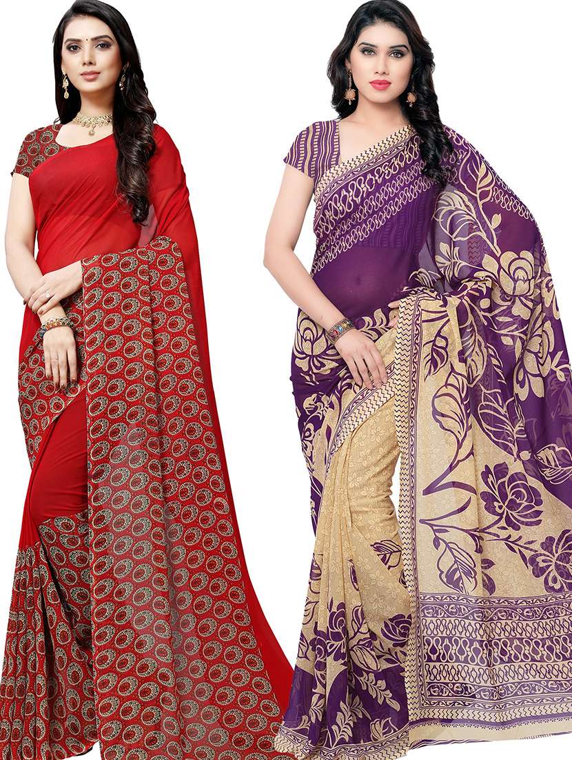 women pack of 2 casual wear combo sarees with blouse - 21478516 - Zoom Image - 0